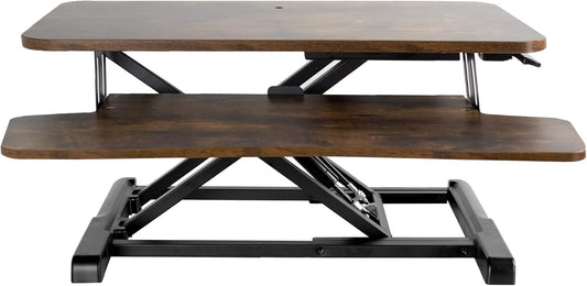VIVO 28 inch Desk Converter, K Series, Height Adjustable Sit to Stand Riser, Dual Monitor and Laptop Workstation with Keyboard Tray, Rustic Vintage Brown Top, Black Frame, DESK-V028KN
