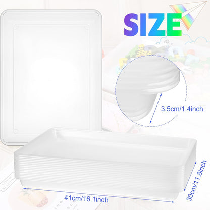 Maitys 15 Pcs Flat Plastic Trays 16.1 x 11.8'' Sensory Storage Tray Paper Stackable Classroom Bins for Office Home Organizer Arts and Crafts Supplies(Clear)