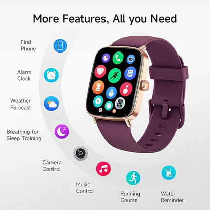 Smart Watch for Women, 1.85" HD Smartwatch Compatible iPhone/Samsung/Android (Answer/Make Calls), 100+ Sport Modes Fitness Tracker with Heart Rate/Sleep/SpO2 Monitor, IP68 (Deep Purple)
