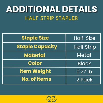 Always23 Stapler, Stapler for Classroom, 20-Sheet Capacity, Staplers, 2 Pack Black.