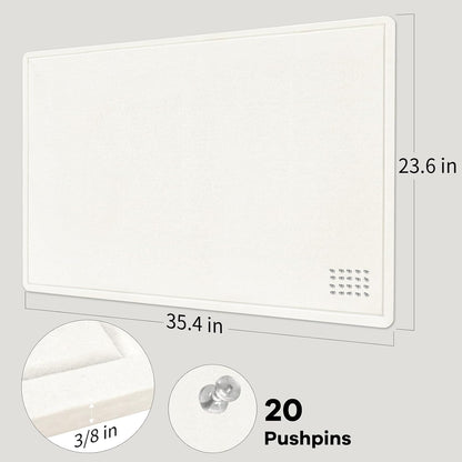 Bulletin Board, 36 x 24 Inches Felt Pin Board - Decorative Cork Alternative for Wall, 3' x 2' Foldable Picture Self-Adhesive Vision Prayer Board With 20 Pushpins - White
