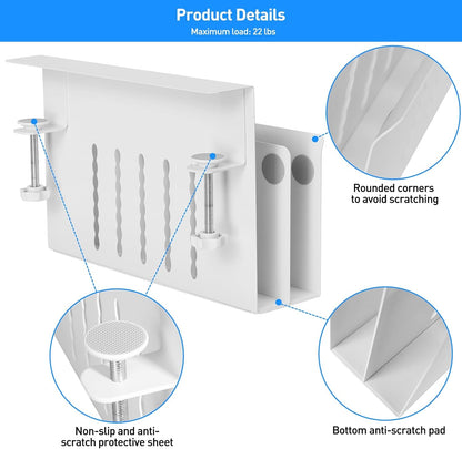 MAXECHO Desk Side Storage, Under Desk Laptop Mount, Table Side Hanging File Organizer, No Drill Clamp On Cable Management Tray, Laptop Holder with Magnetic Pen Holder for Office and Home, Load 22 Lbs