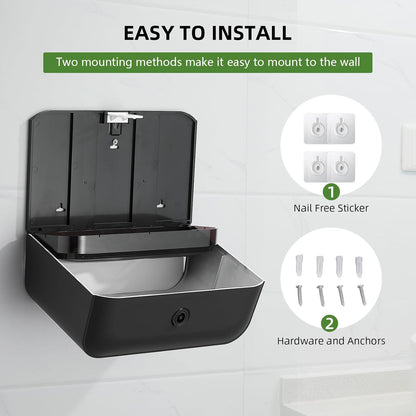 Wall Mount Paper Towel Dispensers, Multifold Paper Towel Dispenser with Smart Lock, Adhesive No Drilling Install, Hand Towel Holder for Home Bathroom,Restroom, Office (Black)