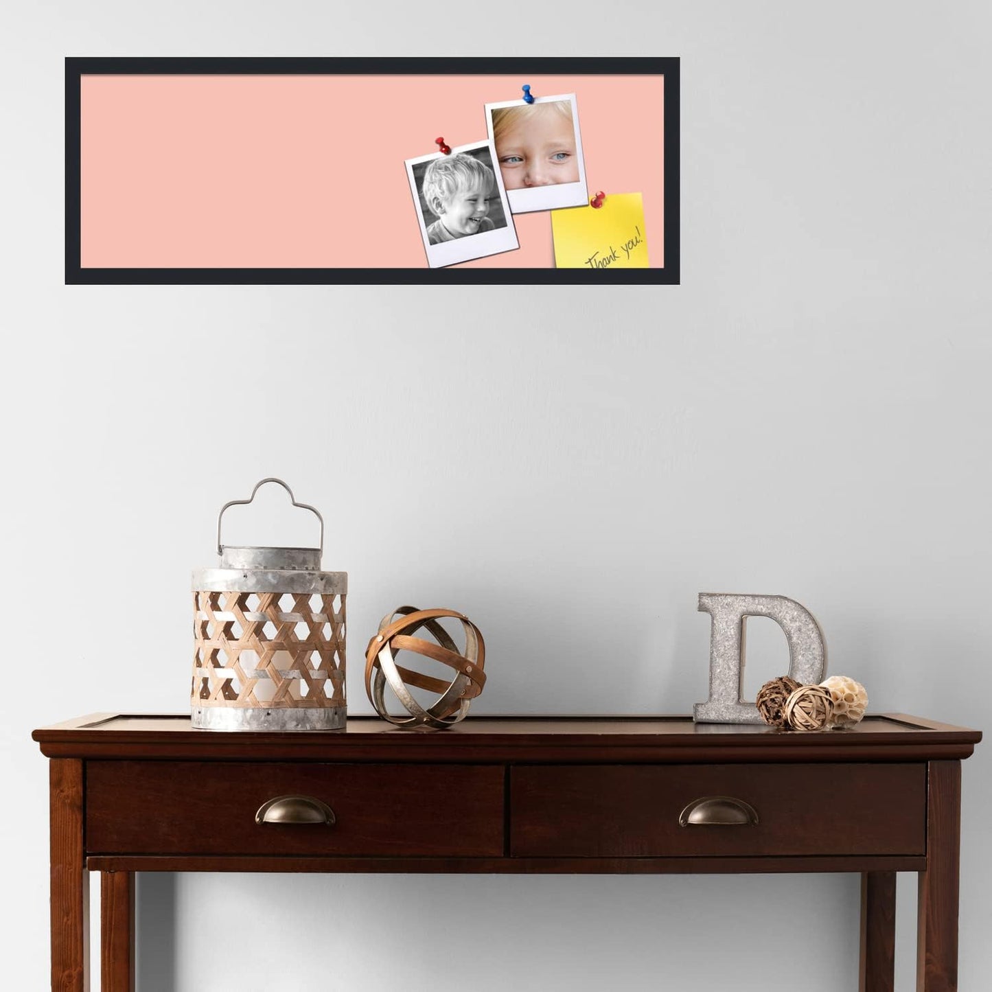 PinPix 36x12 Inch Cork Bulletin Board. This Decorative Framed Pin Board Comes with Pink Pastel Design and a Satin Black Frame. Ideal for Home Office Decor or Message Board (PinPix-1813)