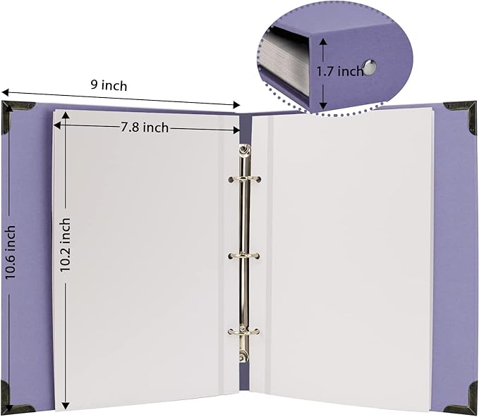 Vienrose Photo Album Self Adhesive 40 Pages Hardcover DIY 3 Ring Scrapbook Photo Albums for Kids Wedding Baby Family Purple