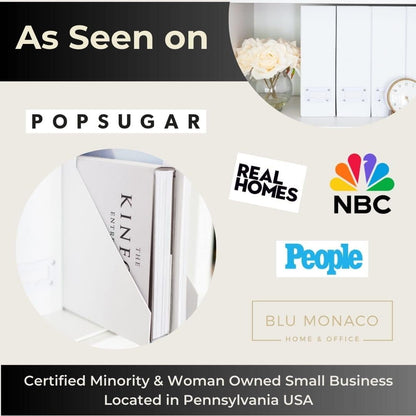 BLU MONACO Set of 6 Foldable White Magazine File Holder with White Leather Label Holders – Stylish Cardboard Desk Organizer Vertical File Organizers Magazine Storage for Workspace and Shelves