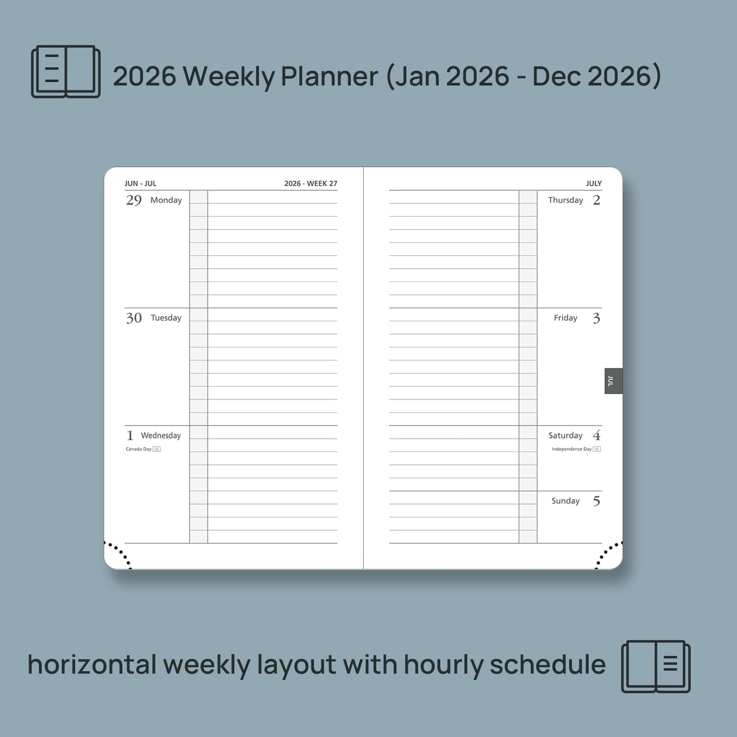 POPRUN Weekly Planner 2026 Calendar (Pocket 4'' x 6.25'') 12 Months Notebook with Horizontal Layout, Leather Hardcover, Inner Pocket, 100GSM Thick Paper, Pen Holder - Army Green