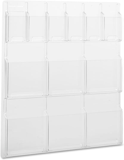 Safco Reveal Literature Rack, 6 Pamphlet and 6 Magazine Holder, Wall-Mounted Brochure Organizer, Acrylic, Clear