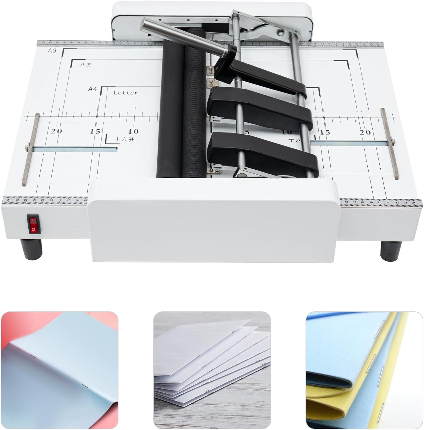 A3 Folding Binding Machine 110V Paper Folding Staple Binding Machine 60W Booklet Making Printing Binder Bookbinding Stapling Equipment Folder Making Binding Industry Factories Schools