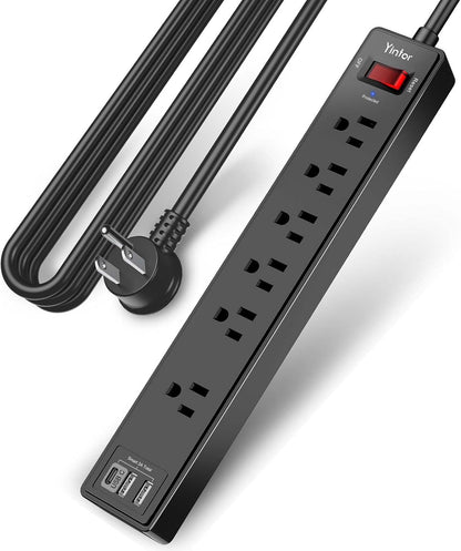 Surge Protector Power Strip (1680J) - Yintar 10Ft Extension Cord with 6 AC Outlets and 3 USB Ports(1USB C) for Home, Office, Dorm Essentials, ETL Listed, Black