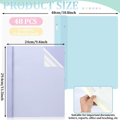 48 PCS Pastel Plastic Report Covers with 3 Prongs Clear Front Presentation Folders 3 Prong Folders for Resume Portfolio Document Report Letter Proposal School Classroom Office Supplies (Pastel)