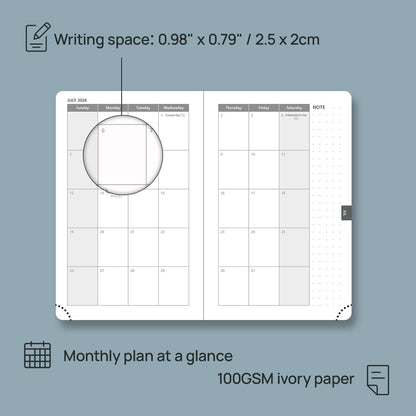 POPRUN 2026 Planner (Pocket Size 4''x 6.25'' Hardcover) - Small Calendar for Purse with Hourly Schedule & Vertical Weekly Layout, Monthly Calendars, 100 GSM - Pacific Green