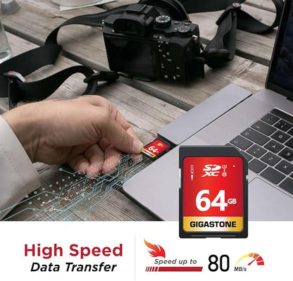 GIGASTONE 64GB SD Card 10-Pack UHS-I U1 Class 10 SDXC Memory Card High Speed Full HD Video Canon Olympus Digital Camera with 10 Mini Cases