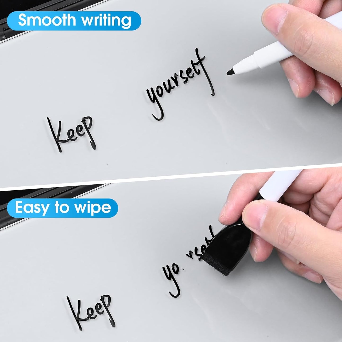 Varhomax Glass Desk Whiteboard with Wireless Charger, Desktop Organizer Dry Erase White Board with Storage, to Do List Memo Notepad for Home and Office Supplies (Black & Gray)