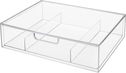 STORi STAX Plastic Stackable Organizer Divided Drawer in Clear | 12.5-inches Wide | 3-Compartments to Organize Office Desk Accessories, Pens, and Notepads| Made in USA
