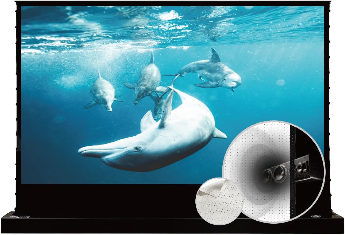 VIVIDSTORM-4K Movie Projector Screen S 84 Inch Sound Transparent Perforated Floor Rising White Fabric 4k HD Ready Home/Movie Theatre Work with Normal Throw Projector, VSDSTPW84H