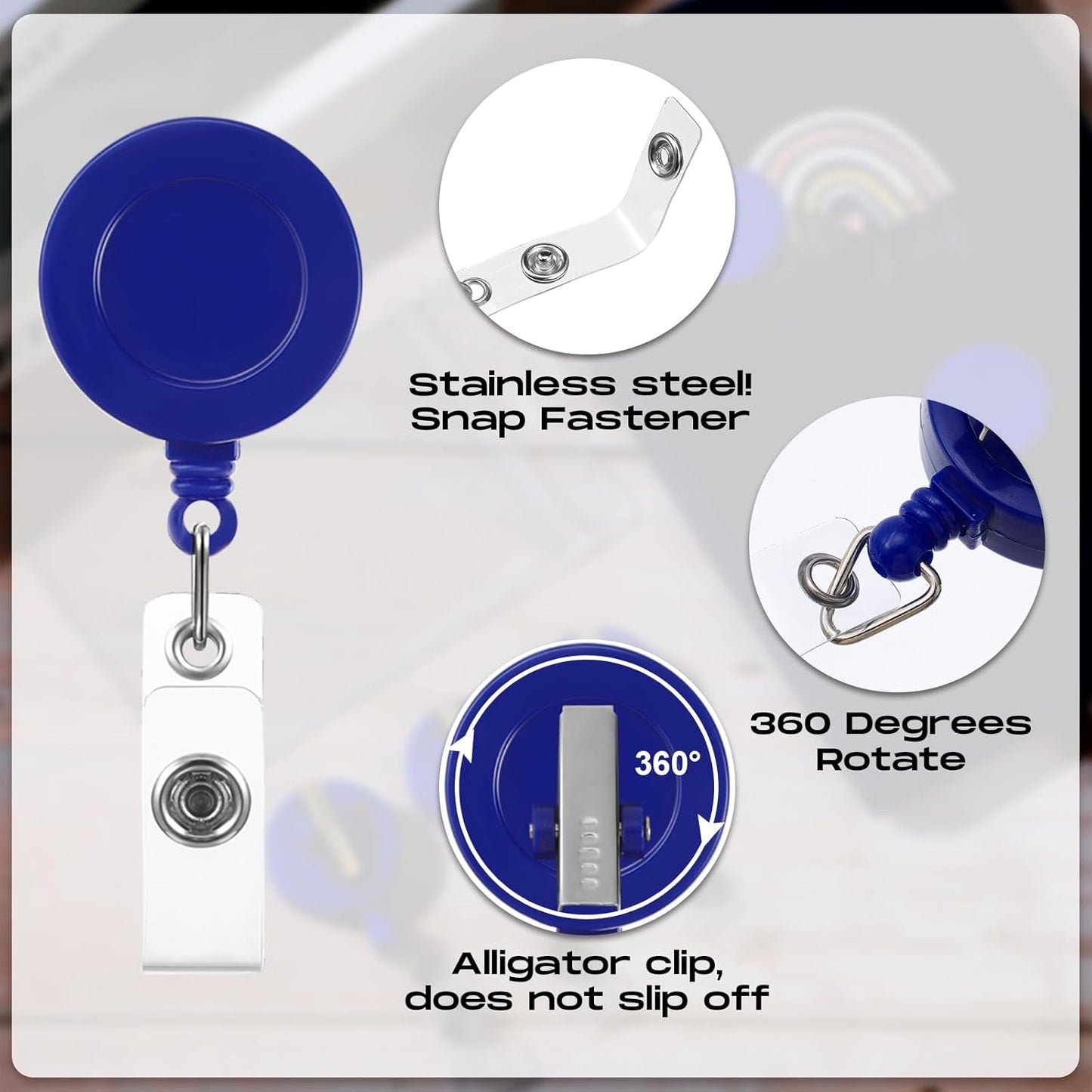 Zonon 50 Pieces Retractable Badge Holder Reels with Swivel Alligator Clip, ID Card Holder Name Badge Reel Clips for Students Teachers Office Workers (Navy Blue)