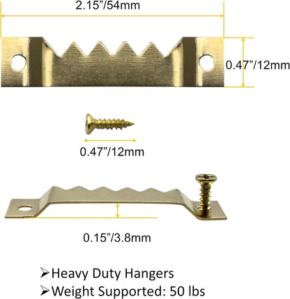 50 Pack Large Sawtooth Picture Hangers Steel Picture Hangers Picture Frames Hangers with Screws Picture Hang Solutions, for Hanging Clock Paintings Artwork Picture Frame Hook Photos (Gold)
