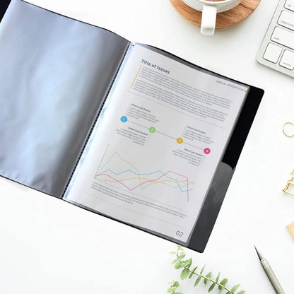 Performore 24-Pocket Presentation Book Folder | 8.5" x 11" Plastic Display Binder with Spill-Proof Clear Sleeves | Archival Acid-Free Portfolio for Certificates, Reports, and Documents (Black)