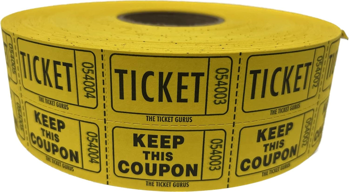 Ticket Guru-Raffle Tickets - (4 Rolls of 2000 Double Tickets) 8,000 Total 50/50 Raffle Tickets (4) Random Colors