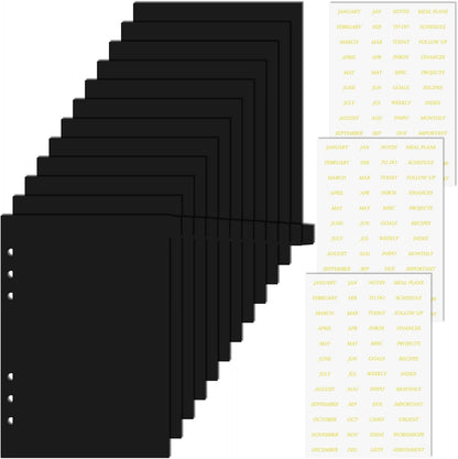 A5 Plastic Binder Dividers 6 Holes Durable Plastic Tab Dividers for 6-Ring Binders, Notebooks, Planners, 5.7x8.3 inch (Black, 12 tab)