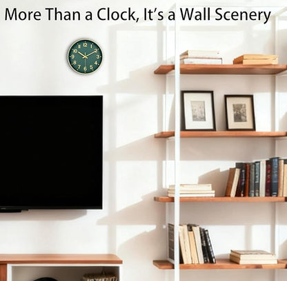 Wall Clock, 8 Inch Wall Clocks Battery Operated, Modern Non Ticking Silent Digital Analog Small Wall Clock for Bedroom Living Room Kitchen Office Gym Classroom Outdoor Clocks, Gold Green