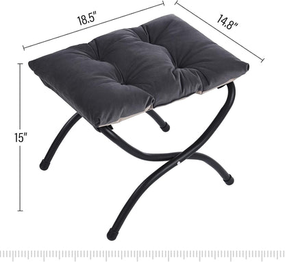 LITA Folding Upholstered Footrest Stool, Modern Small Portable Accent Ottoman with Detachable Thick Cotton Cushion Padded Sofa Stool with Metal Frame for Lazy Chair, Living Room & Bedroom, Smoky Grey