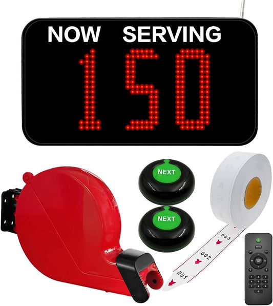 Take a Number System Queue Wireless Calling System with 1 Take a Number Display 2 Next Call Button 1 Ticket Dispenser 3-Digit Ticket Roll