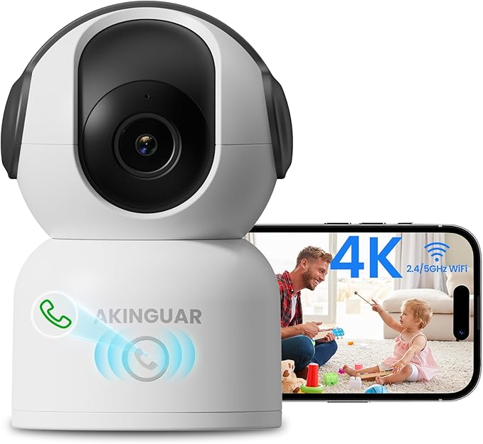 4K 8MP WiFi Camera, 360°Pan/Tilt Indoor Camera, 2-Way Talk, One-Touch Calling, Full-Color Night Vision in Low Light, Smart AI Detection, Auto Tracking, for Kids/Elderly/Pets, Black