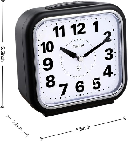 5.5" Large No Ticking Analog Alarm Clock,Silent Readable for Seniors,Easy to Set,Gradual Rise Alarm,Big Numbers,Gentle Wake,Snooze, Lighted on Demand,Battery Operated,Black