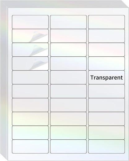 STARLIBOO Transparent Stickers Labels -1" x 2-5/8" Clear Address Labels Mailing Stickers for Laser/Inkjet Printer 8.5"×11"- 20 Sheet (Clear Holographic)