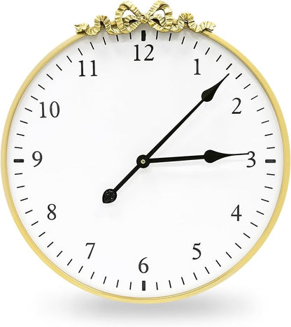 Large Vintage Gold Wall Clock, 20inch Decorative Round Wall Clocks with Bow Decor for Living Room, Retro Metal Battery Operated Clocks for Bedroom, Dining Room,Office