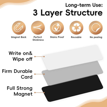 48 Pieces White Magnetic Dry Erase Labels,Real Reusable Strips for Classroom Home Office Garage Refrigerator Blank Writable Erasable Cards Colored Border Name Tags Students Locker Shelf