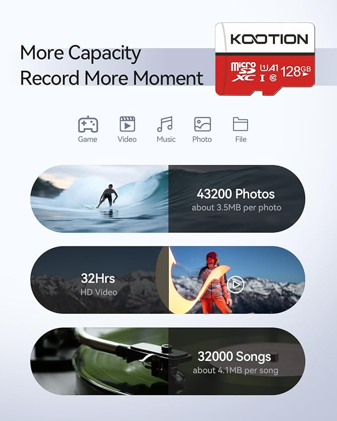 KOOTION 128GB Micro SD Card 2 Pack, UHS-I microSDXC Flash Memory Card, C10, U1, Full HD, Class 10 TF Card with Adapter