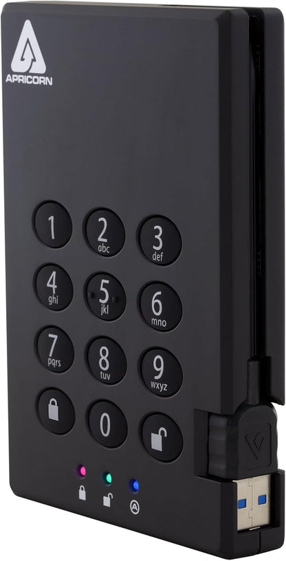 Apricorn Aegis Padlock 3.0 1TB USB 3.0 External Hard Drive, Black