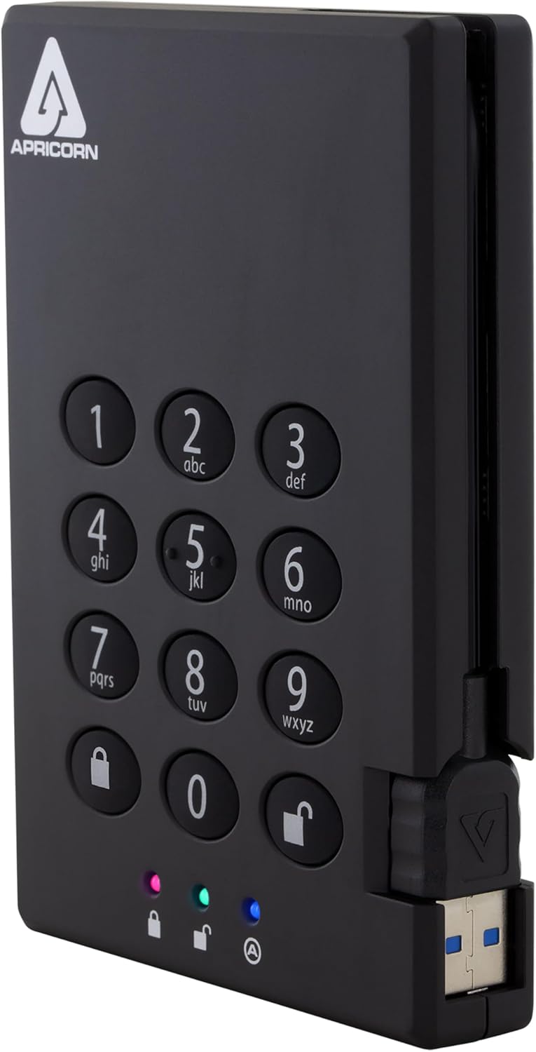 Apricorn 500GB Aegis Padlock USB 3.0 256-bit AES XTS Hardware Encrypted Portable External Hard Drive (A25-3PL256-500)