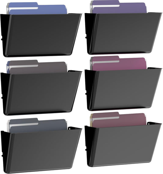 Clear Acrylic Single Pocket, Plastic Hanging Wall Mount File Holder for Office Home (Black, pack6)