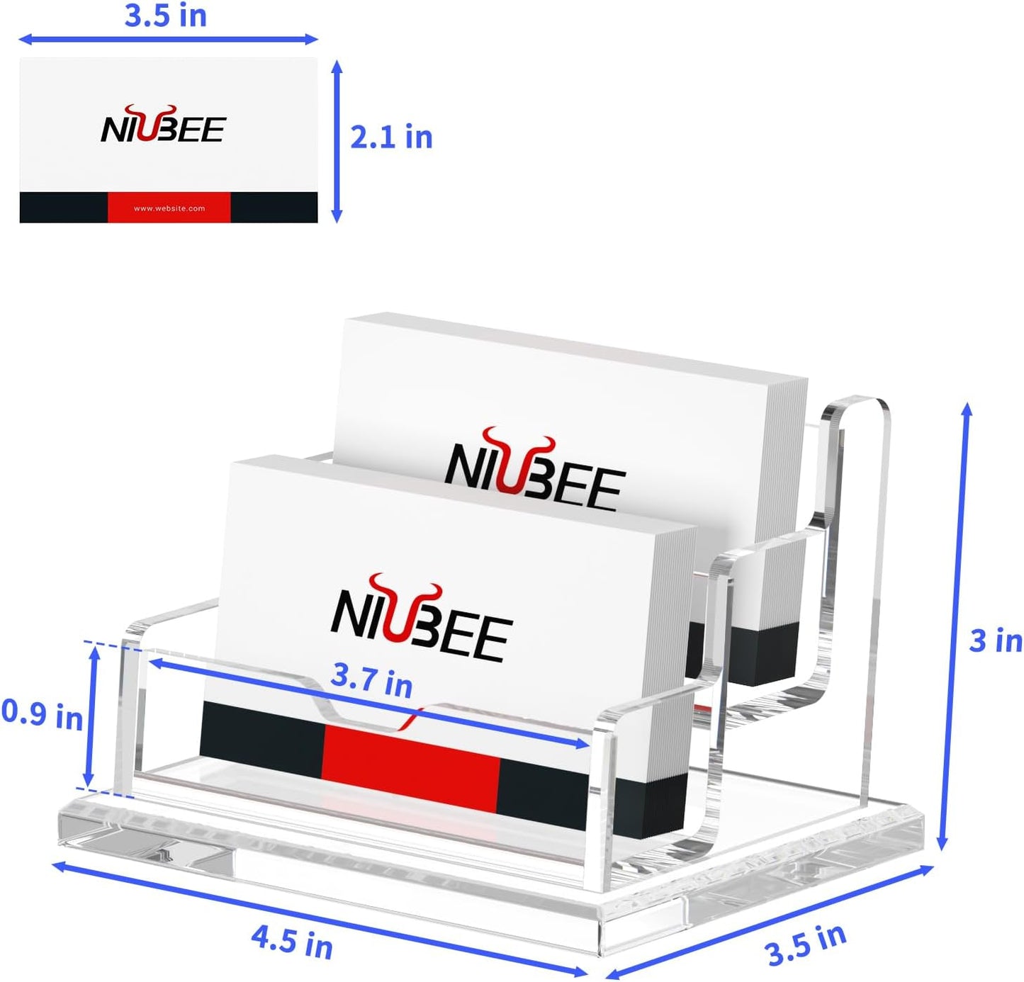 NIUBEE Clear Business Card Holder 2 Tier Acrylic Business Card Stand, 2 Slots Business Card Display for Desk Counter, 150 Card Capacity, 1 Pack
