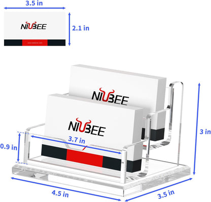 NIUBEE Clear Business Card Holder 2 Tier Acrylic Business Card Stand, 2 Slots Business Card Display for Desk Counter, 150 Card Capacity, 1 Pack