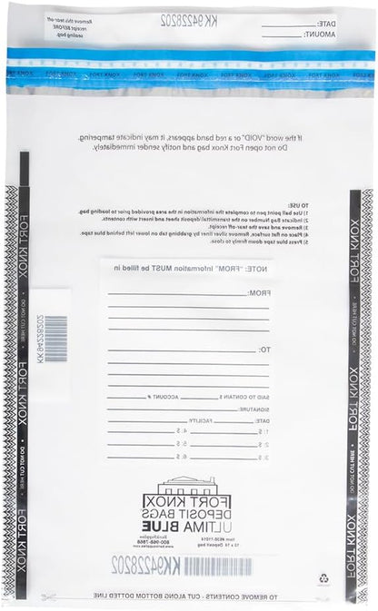 BankSupplies Ultima Blue Clear Deposit Bags | 10W x 14H | Pack of 100 | Transit, Transfer, Valuables | Tamper Evident Tape | Captive Flap Closure | Security Deposit Bag