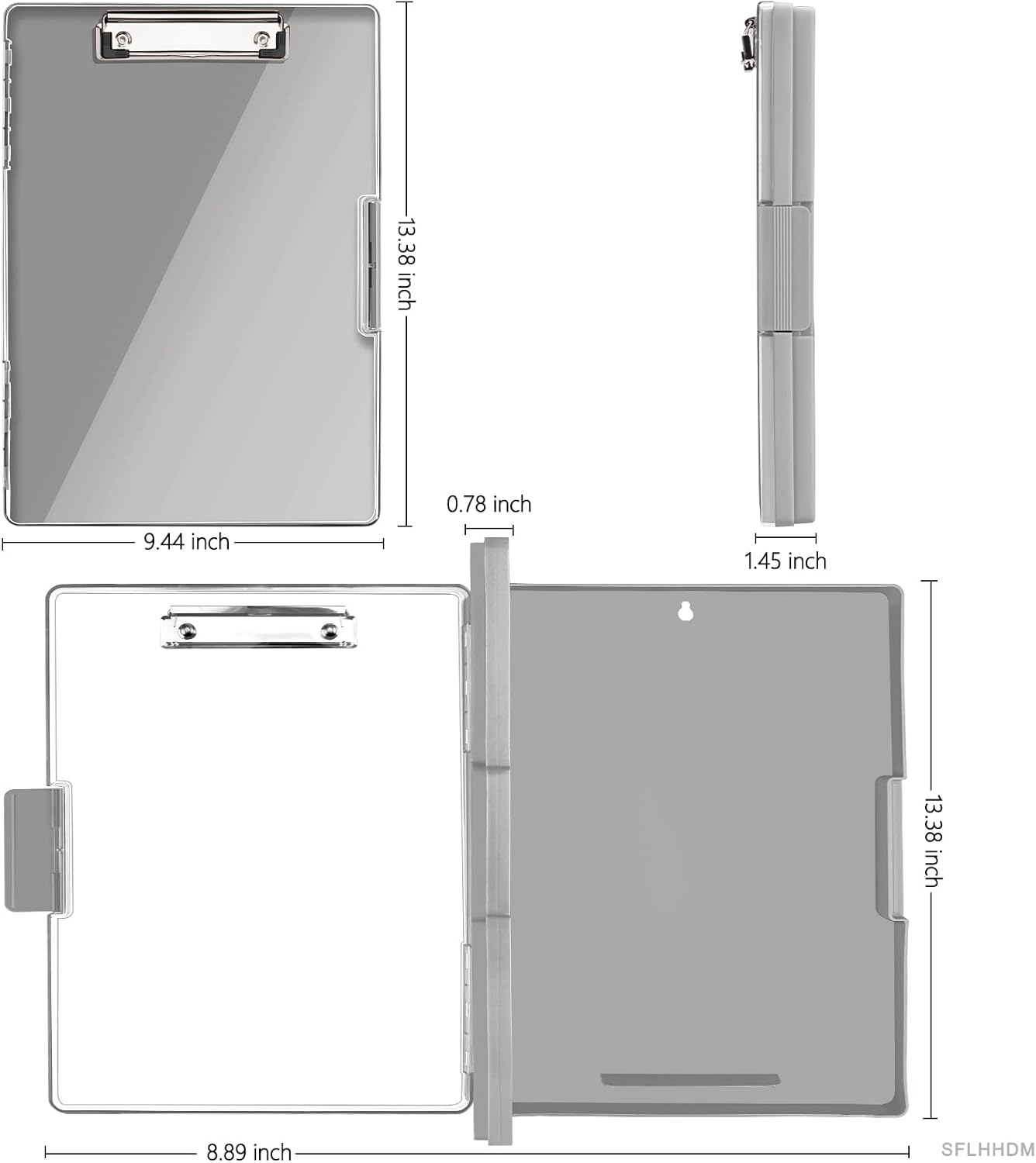 Clipboard with Storage,Heavy Duty Clip Boards 8.5x11 with 2 Storage Case,Clear Visible Top Panel Storage Clipboards,Side Opening Clip Boards,Nursing Clipboard Folder Case for Office Supplies-Gray