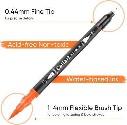 Caliart 34 Double Tip Brush Pens Art Markers, Aesthetic Cute Preppy Stuff School Supplies, Artist Fine & Brush Pen Coloring Markers for Kids Adult Book Cards Drawing Craft Kit Teacher Office Supplies