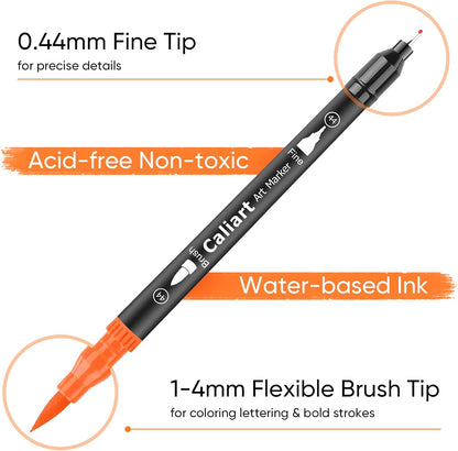 Caliart 72 Colors Dual Tip Art Markers for Adult Coloring - Aesthetic Cute Preppy Stuff School Supplies, Pens With Fine and Brush Tips for Lettering Cards Drawing Kids Artist Mothers Day Gift for Mom