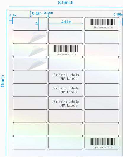 STARLIBOO Transparent Stickers Labels -1" x 2-5/8" Clear Address Labels Mailing Stickers for Laser/Inkjet Printer 8.5"×11"- 20 Sheet (Clear Holographic)