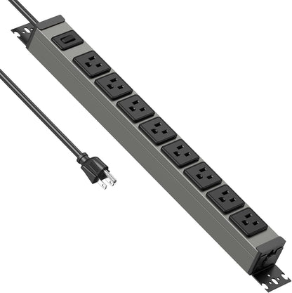 JUNNUJ Heavy Duty Power Strip 8 Outlet Wall Mount, Metal 20 Amp Surge Protector 1200J, Garage Industrial Outlets 6-20R T-Slot, 6FT 12AWG Extension Cord.
