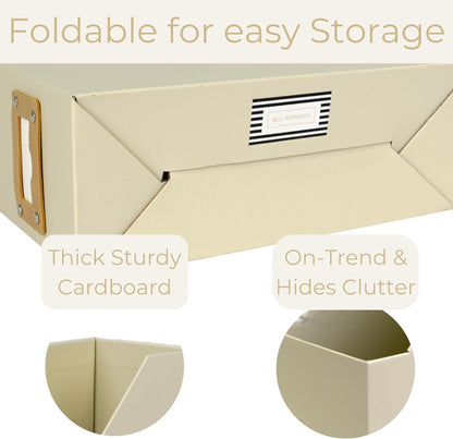 BLU MONACO Set of 6 Foldable Magazine File Holders in Beige Linen – Sturdy Cardboard Vertical Organizers with Label Holders – Stylish Storage Solution for Magazines, Files, and Office Supplies