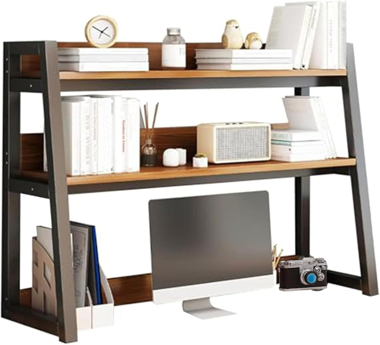 FPIGSHS Desktop Hutch Shelf，2-Tier Computer Desktop Bookcase Desk Organizer Shelf for Top Multipurpose Countertop Display Storage Rack for Home Office Dorm Use (115cm/45.2in)