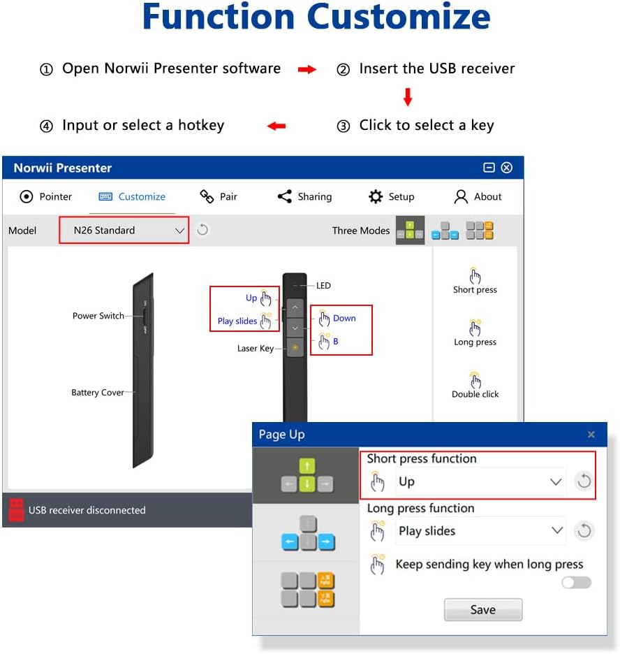 Norwii N26 Wireless Presentation Clicker, Presentation Remote, PowerPoint Clicker with Pointer for PowerPoint Presentations, Power Point Clicker Wireless Presenter - White