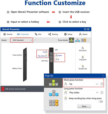 Norwii N26 Wireless Presentation Clicker, Presentation Remote, PowerPoint Clicker with Pointer for PowerPoint Presentations, Power Point Clicker Wireless Presenter - White