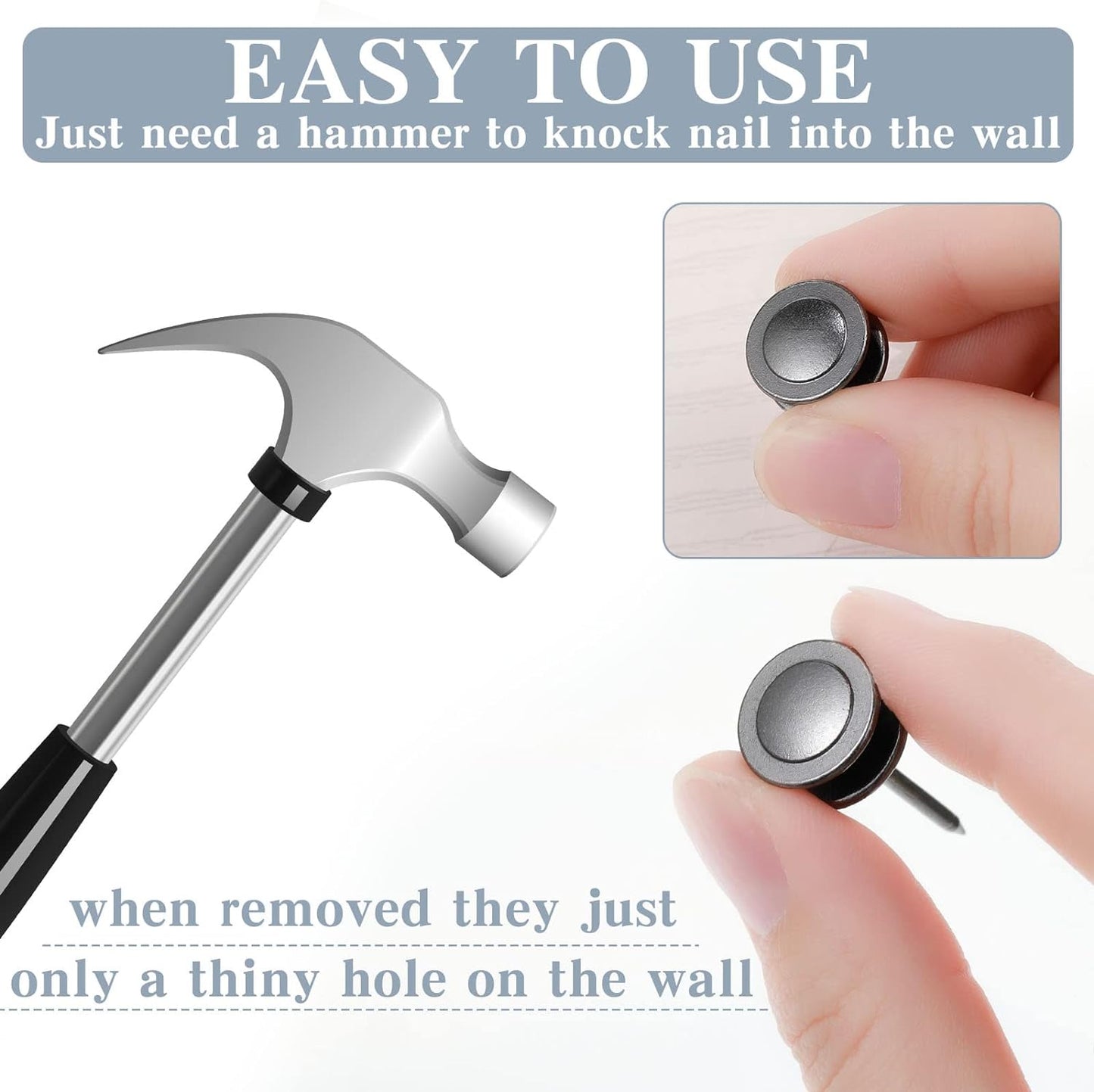 Ferraycle 40 Piece Double Headed Picture Hangers Nails 4 Size Long Thumb Tacks for Wall Hanging Decorative Nails Push Pins Picture Hooks for Drywall Photo Decor, 10/20/ 30/ 50lb(Black)